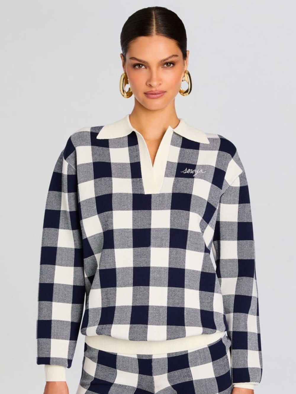 SER.O.YA $248 • medium • Orla Knit Top in Bold Navy Gingham 2024